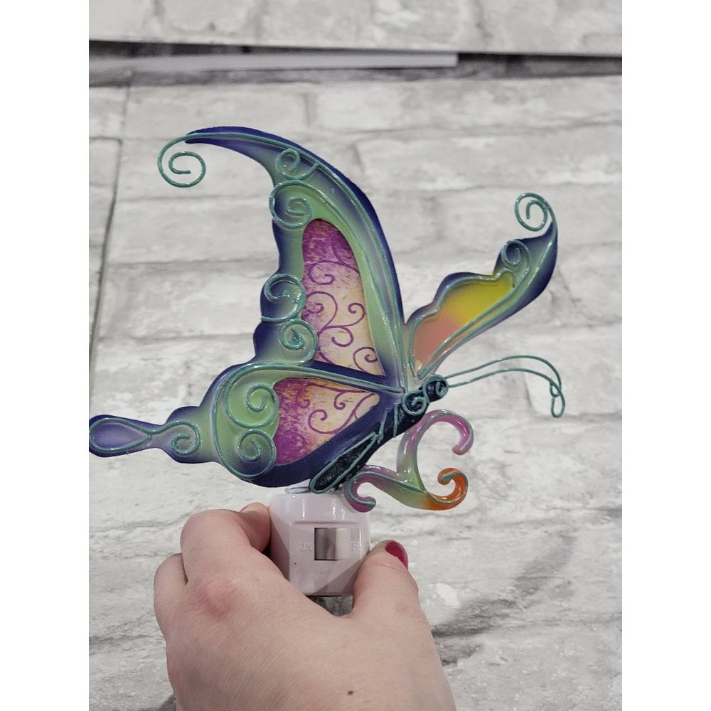 Ganz Metal Butterfly‎ Night Light NWOT 6" x 5.5" Swirls Blue Green Yellow